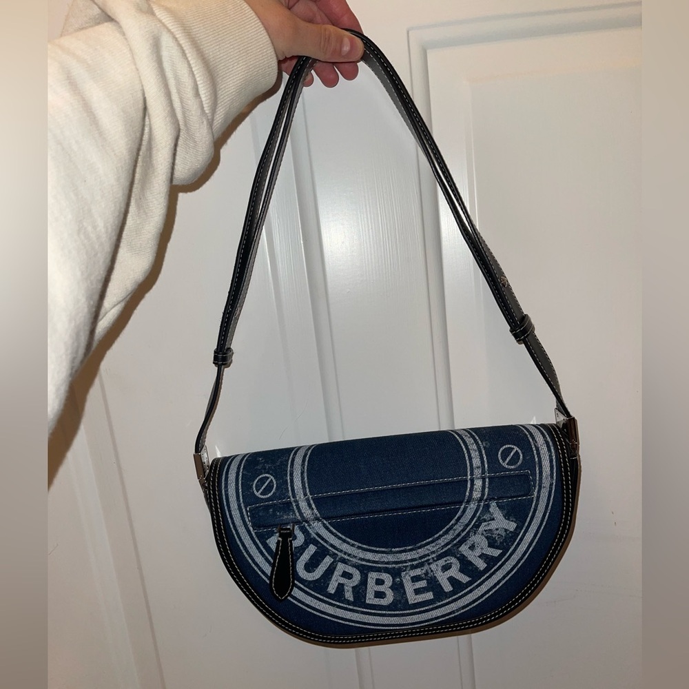 Burberry Blue/Black Denim and Leather Small Olympia Shoulder Bag